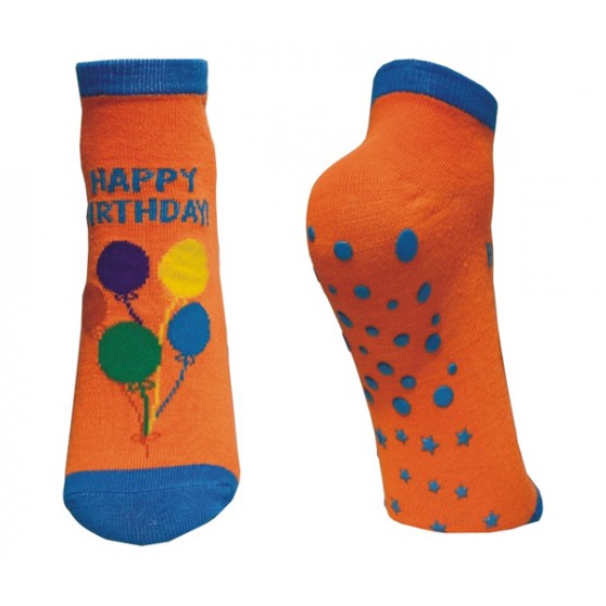 Birthday Orange/Blue Ankle Socks Anti Skid LG - 9.5"