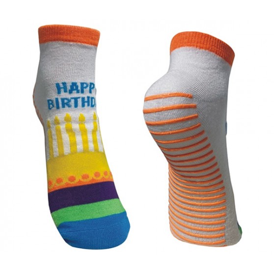Birthday White/Neon Orange Ankle Socks Anti Skid MD - 8"